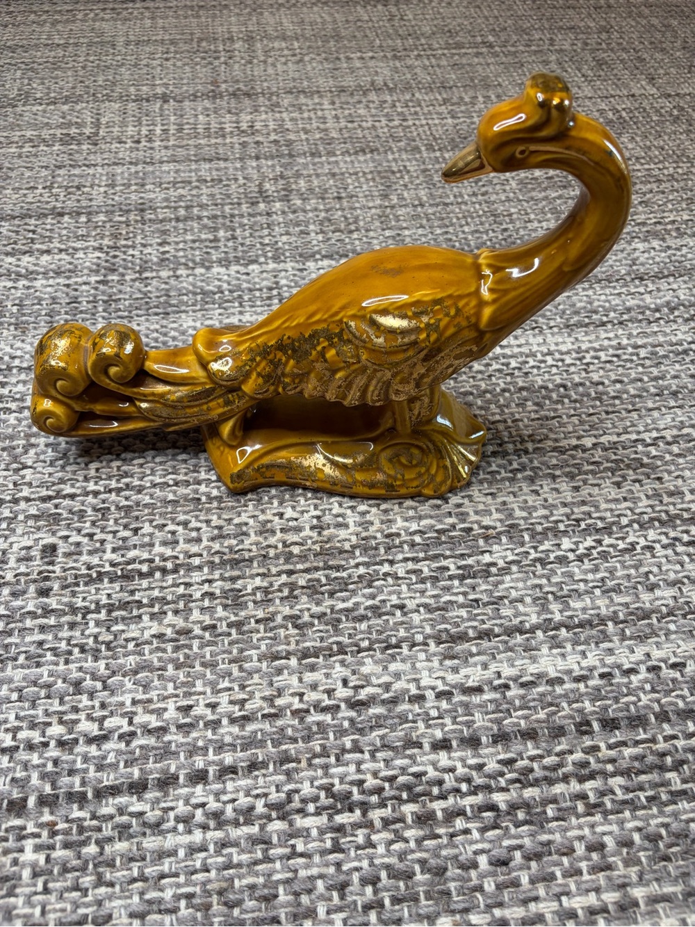 1970’s Peacock figurine in a caramel brown glaze with gold accent lusterware